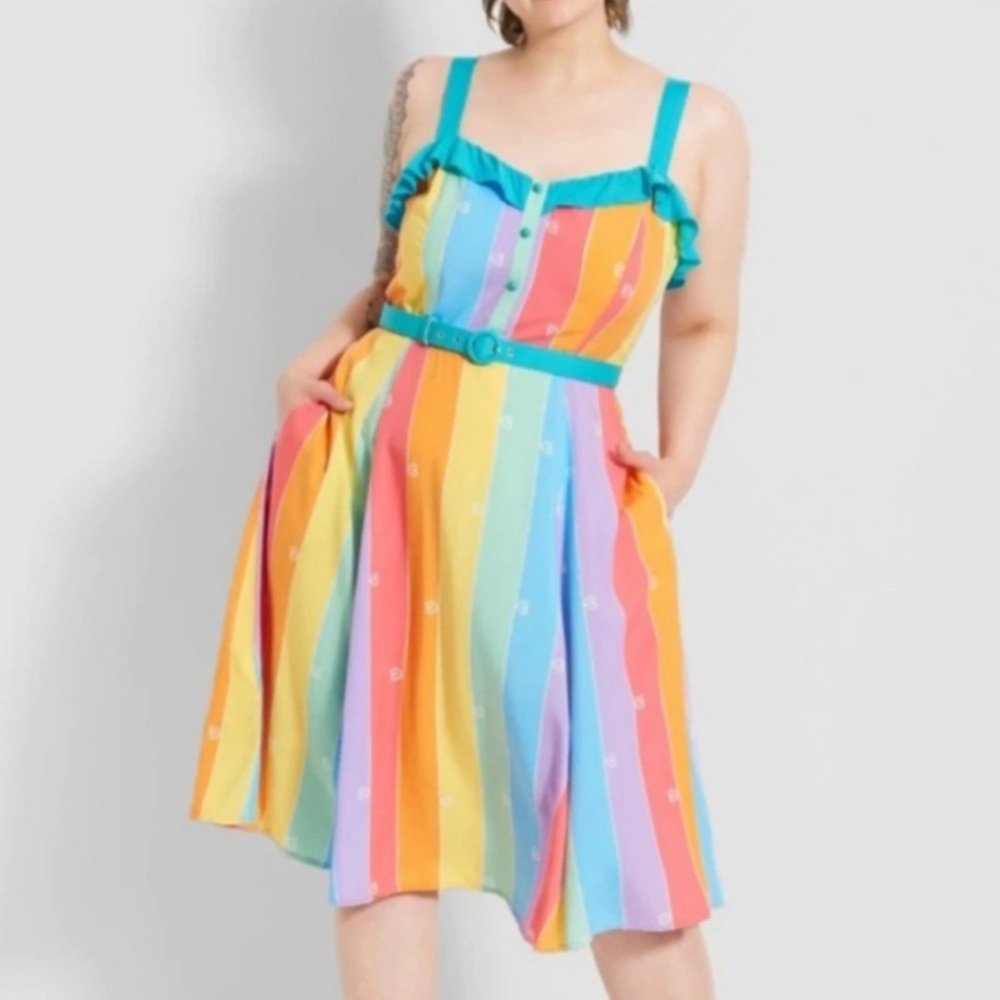 ModCloth x Collectif rainbow hearts midi dress size 12